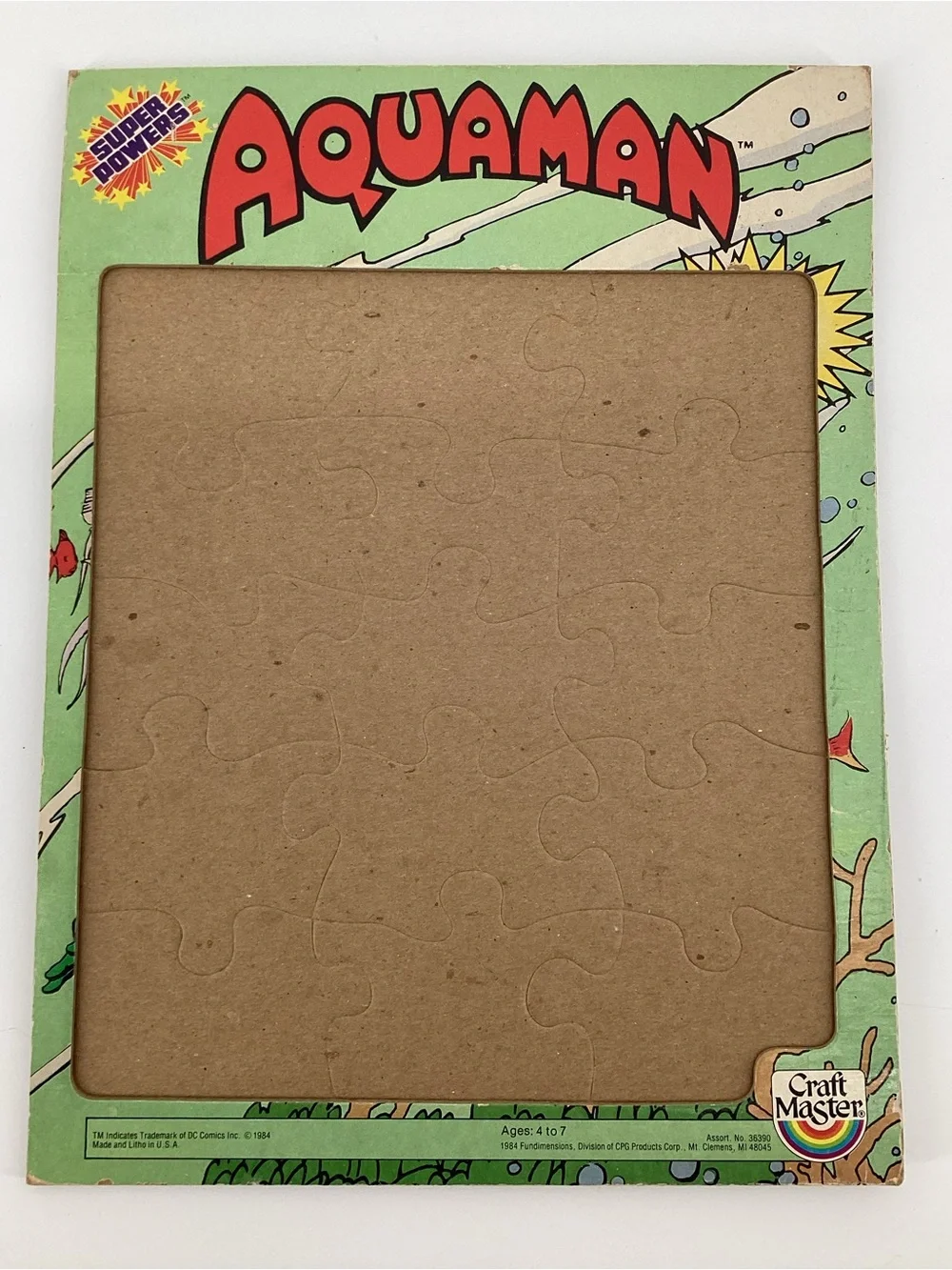 Aquaman Vintage 1984 cardboard Kids 15-Piece Puzzle - Green & Red